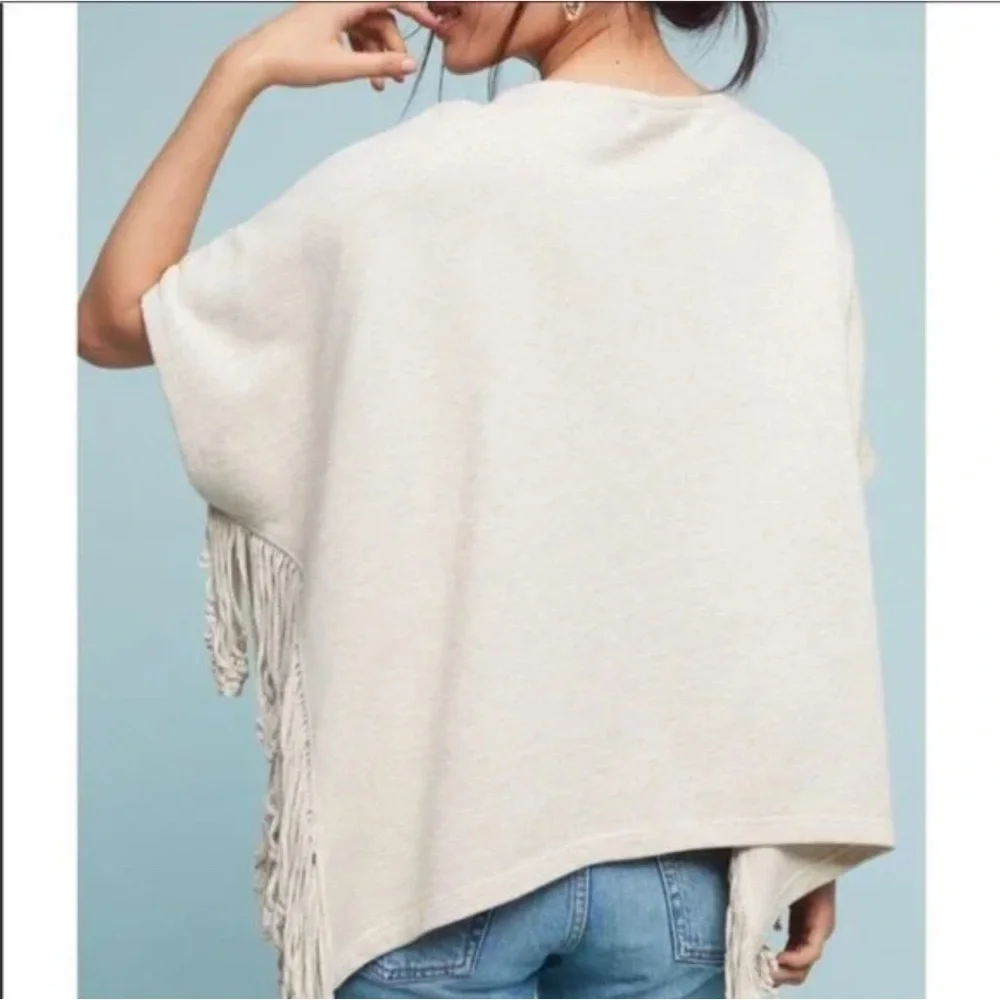 Anthropologie TP Cream Embroidered Fringe Poncho One Size